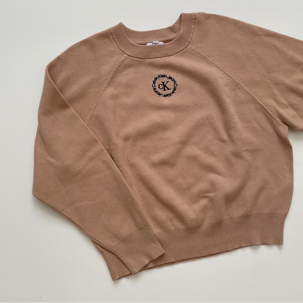 Calvin Klein Jeans Tan Brown Fall Cozy Knit Crew Neck Sweater, Size Medium - Picture 6 of 11